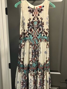 Sleeveless Floral Maxi Dress in Cream and Teal